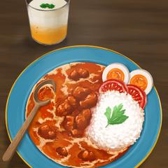 おいしいバタチキカレーのイラスト
