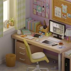 Blender基礎習得のため自主制作した部屋のイラスト