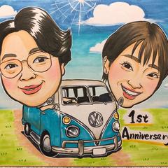車に乗った似顔絵