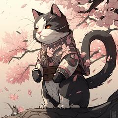 桜の木の前で佇む猫