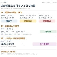 貸出中・返却済・期限超過が分かる管理表