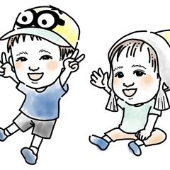 似顔絵　少年　兄弟