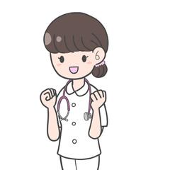 ガッツポーズをする看護師