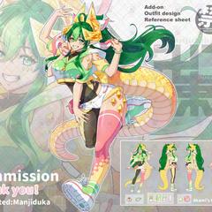 衣装デザイン（+　三面図）と全身イラスト