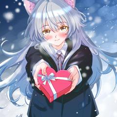 バレンタインのネコミミ少女イラスト