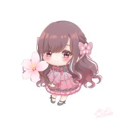 お花を持ったミニキャラ
