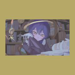 イラスト　書斎にて