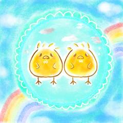 虹と空のひよこ 平和を願う