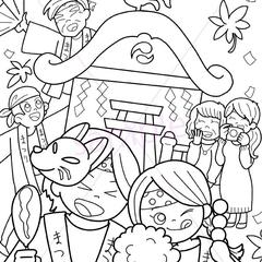 秋祭りのぬりえ用イラスト