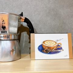 コーヒーの色鉛筆画(ハガキサイズ)