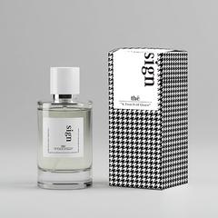 香水の瓶と箱のシールのデザイン