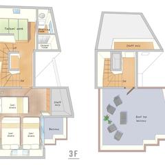 立体間取り図｜民泊　3,4F