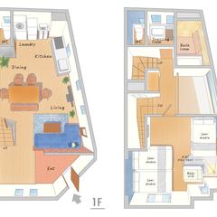 立体間取り図｜民泊　1,2F
