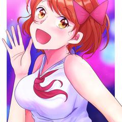 ファンサービスを行う女性のイラスト