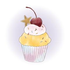 水彩風 カップケーキのカットイラスト
