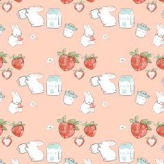 パターンイラスト（苺とうさぎとミルク）