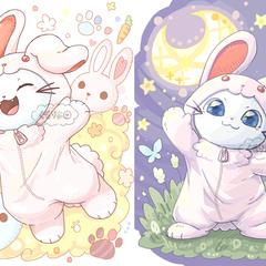 うさぎのきぐるみの猫ちゃんのイラスト