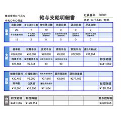 給与計算・給与明細の一例(横型)
