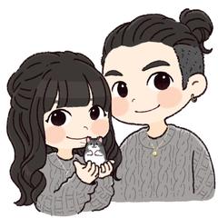 カップルとペットの似顔絵