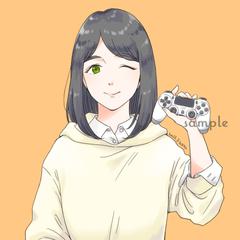 ゲームコントローラーを持ってウインクする女性