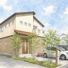 手描き水彩タッチの住宅外観パース