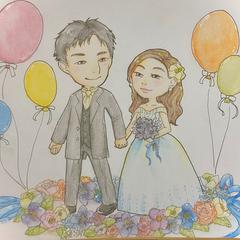 結婚祝いの似顔絵