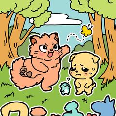 こどもの犬と猫とハムスターのイラスト
