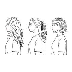 横顔イラスト(髪型違い)