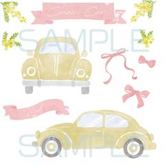 水彩画イラストのクラシックカー