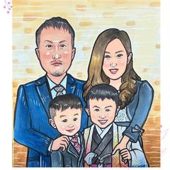 水彩画家族似顔絵
