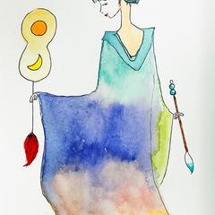 『浮世絵風に水彩で前世や守護霊描きます』 サンプル