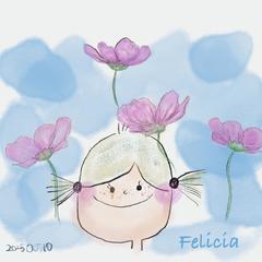 ツインテールの子とコスモス