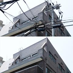 建物外観写真の電線や電柱など不要物除去