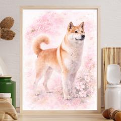 うちの子「やまと」水彩画風ペットアート　さくら