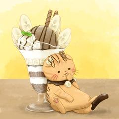 チョコバナナパフェ × 猫