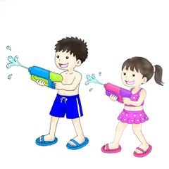 水遊びを楽しむ男の子と女の子のイラスト