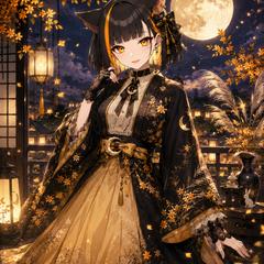  月夜をイメージした和洋装イラスト