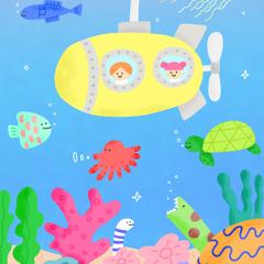 アート教室カーテンのデザインイラスト