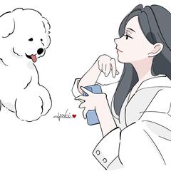 まったり自宅でくつろぐビションフリーゼと女性♡