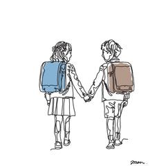 入学式の一筆書きイラスト