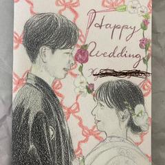 友達の結婚式の鉛筆イラスト