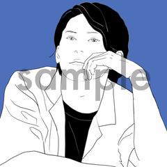 頬杖をつく男性の線画イラスト