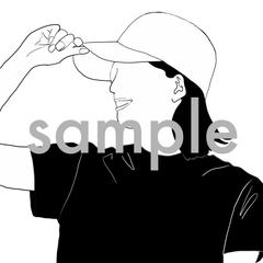 キャップを被った女性の線画イラスト