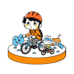 ヘルメットをつけて安全運転をしている人物のうさぎ