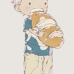 パンをかじる男の子のイラスト