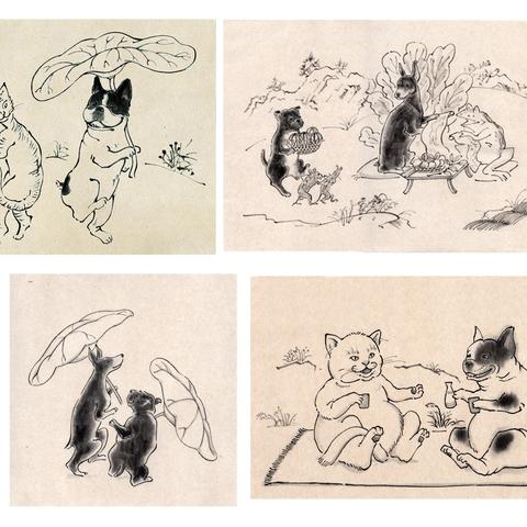 鳥獣戯画風イラスト Megshimさん 墨絵描き 中日通訳 デザイン のポートフォリオ ココナラ