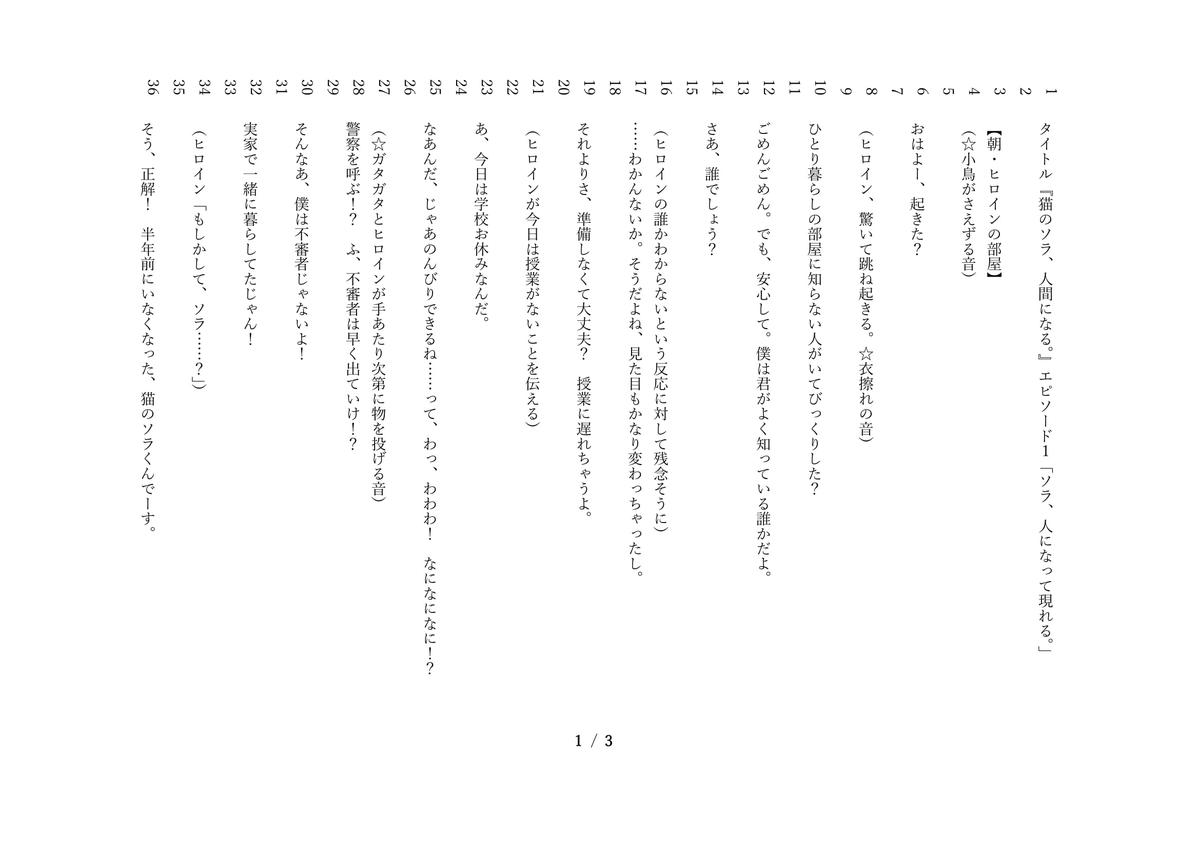 シナリオサンプル 台本形式 やがすり もかさん シナリオライター のポートフォリオ ココナラ