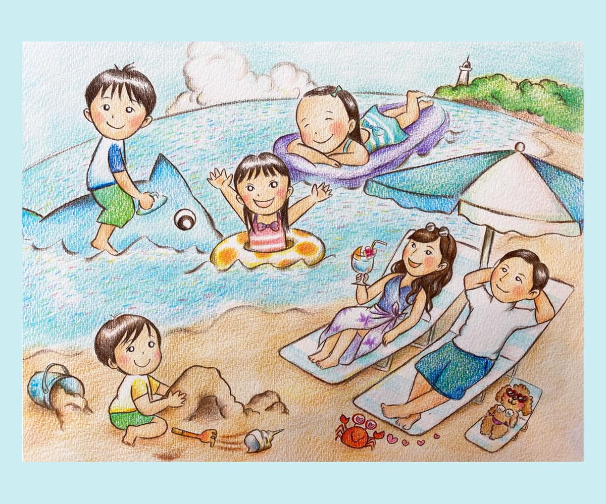 思い出の場所は海 あさふみ 似顔絵 イラスト屋さんさん 府中市在住ママイラストレーター のポートフォリオ ココナラ
