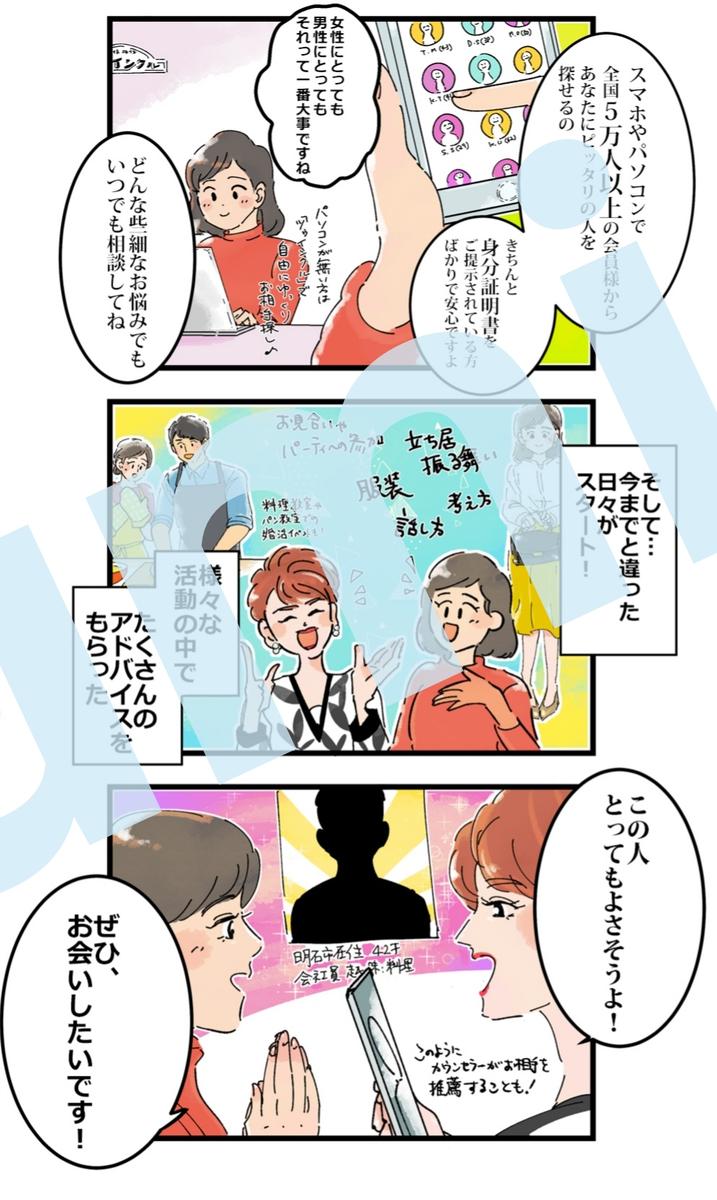 結婚相談所の紹介漫画 Umi Designさん イラストレーター 広告デザイン のポートフォリオ ココナラ