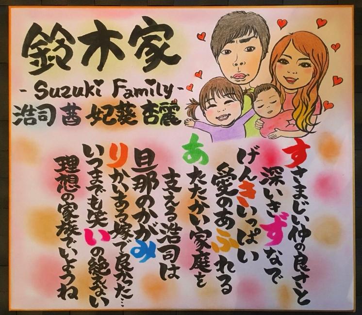 ご家族の似顔絵 お名前ポエム作成 似顔絵 命名書 手作り色紙の真心堂さん 命名書 似顔絵作家 のポートフォリオ ココナラ